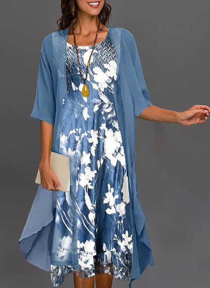 2023 European and American Hot Selling Independent Site Amazon Wish Spring & Fall Fashionable and Elegant Chiffon Dress Two-Piece Set
