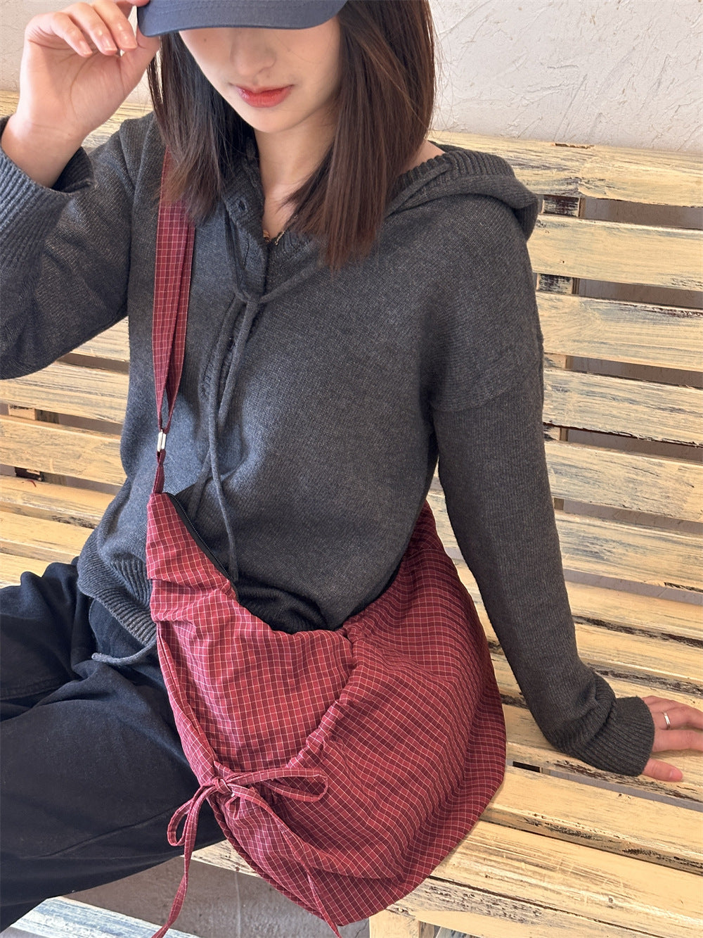 Retro Plaid Hobos Messenger Bags for Women Drawstring Pocket Nylon Dumpling Bag Large Capacity Portable Travel Shoulder Bags