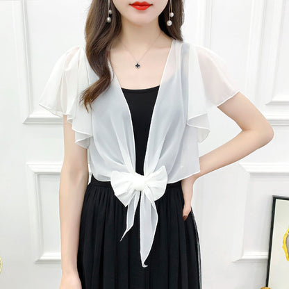 2025 Summer Sunscreen Clothing Chiffon Small Shawl Jacket Women's All-match Small Waistcoat Short Sleeve Thin Outer Short Cardigan