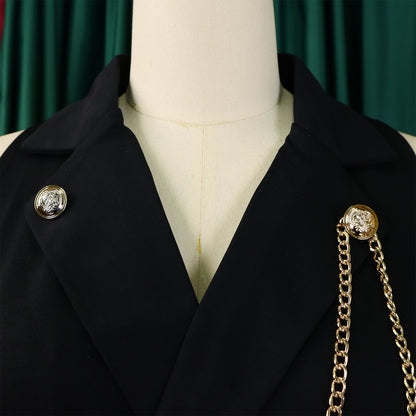 CMYAYA Elegant Womenv-neck High Waist Straight Sleeveless Blazer Jumpsuits 2024 Fall Street Chain Office Lady Party Rompers