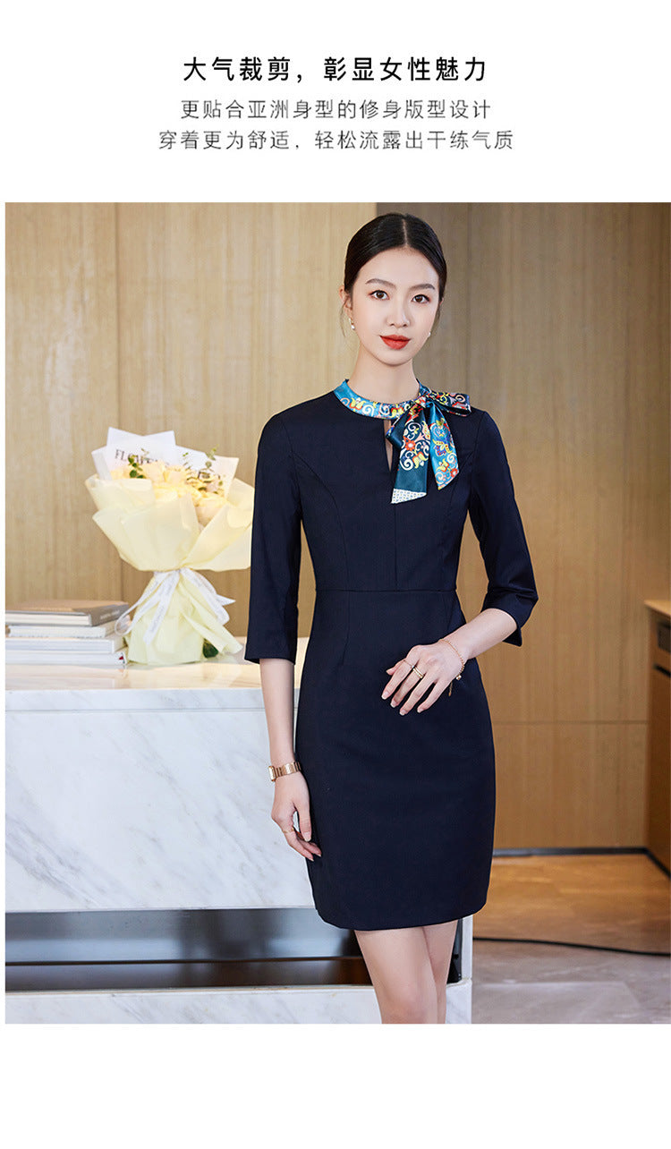 2023 Summer Fashion Temperament Stewardess Uniform Sleeve Business Wear Women's dress Hotel Jewelry Store Work Clothes