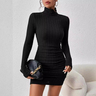 Ab480 Quality Model 2024 Spring Style Elegant Women's Polyester Long-Sleeve Round-Neck Bodycon Dress Wholesale from Manufacturer