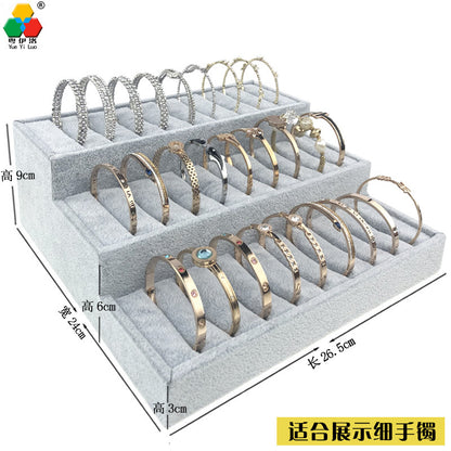 Ice Flower Velvet Jewelry Box Display Plate Ring Bracelet Trapezoidal Jewelry Display Stand Gold and Silver Jewelry Props