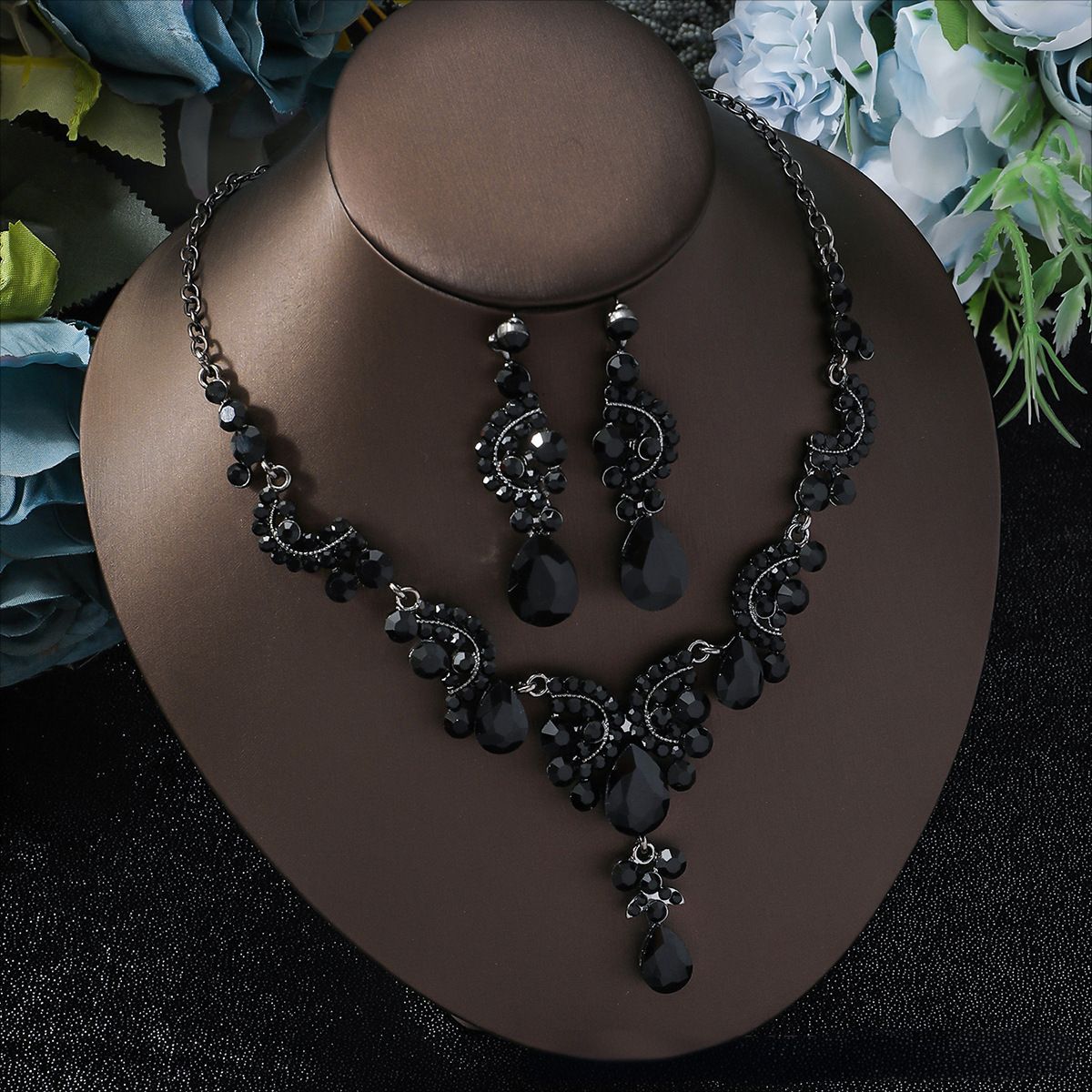 Cross-Border Popular European and American New Bridal Jewelry Wedding Dress Necklace Jewelry Set Women's Rhinestone Jewelry Dress