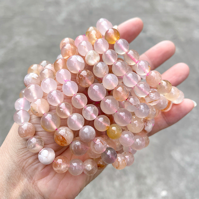 Jingdong Jewelry 3A Natural Cherry Blossom Agate Bracelet Fashion Sweet Wind Girl Single Circle Round Bead Bracelet Wholesale