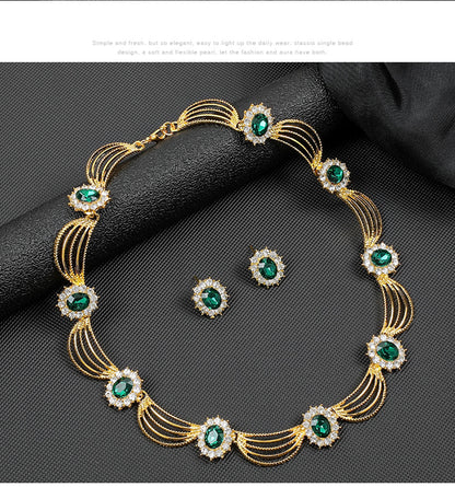 Jewelry Set, Gemstone Necklace, Literary Retro, Medieval Palace Fan-Shaped, Beautiful Popular Necklace, Earrings Set