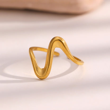 European and American Fashionable Simple Stainless Steel Ring for Women, Non-Fading 18K Gold Jewelry, Niche High-End Line Hand Jewelry