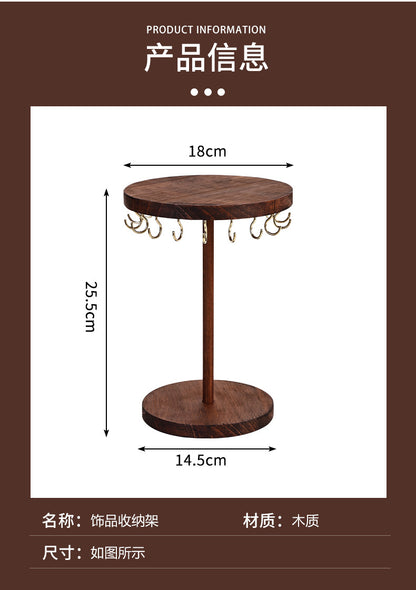 Walnut Color Creative Round Hook Necklace Display Stand Sweater Chain Jewelry Stand Stall Live Broadcast Jewelry Stand Solid Wood