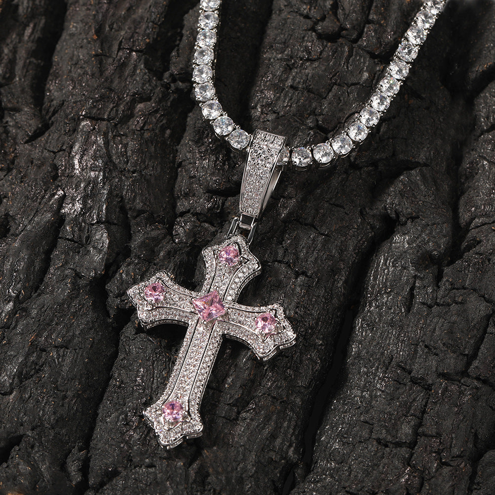 Europe and the United States cross-border jewelry hip-hop cross diamond pendant necklace retro niche Joker Net red necklace wholesale