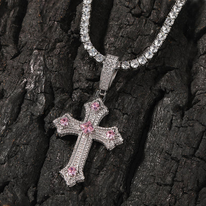 Europe and the United States cross-border jewelry hip-hop cross diamond pendant necklace retro niche Joker Net red necklace wholesale