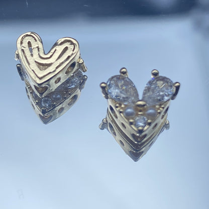 Heart-Shaped Inlaid Shell Pearl DIY Jewelry Accessories, Crystal Zircon Inlaid Bead Accessories, Pendant Spacer Beads