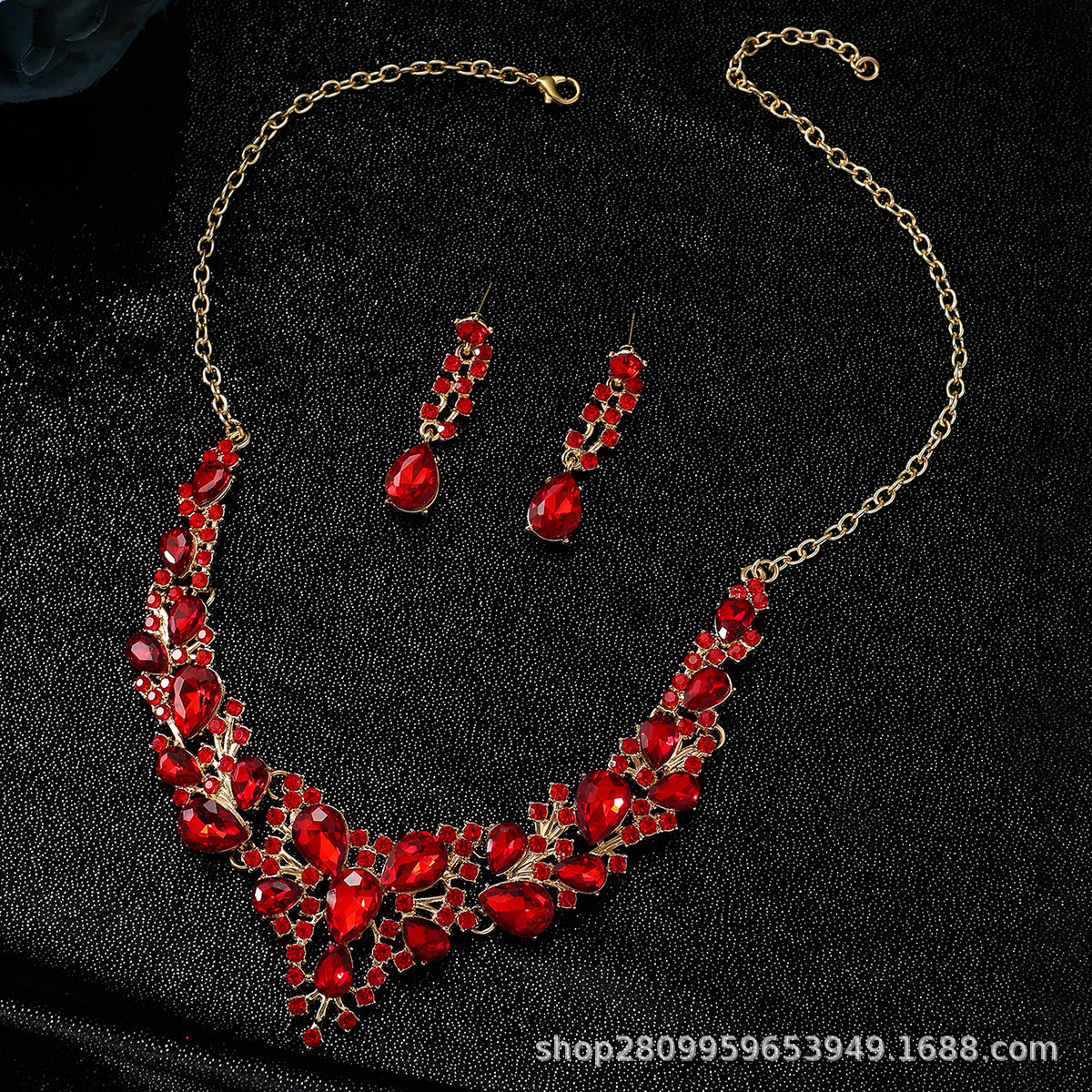 Cross-Border Amazon Jewelry Set Bridal Crystal Accessories Necklace Earrings Two-Piece Set Wedding Dress Women's