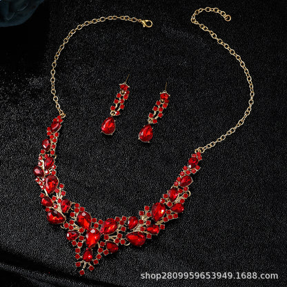 Cross-Border Amazon Jewelry Set Bridal Crystal Accessories Necklace Earrings Two-Piece Set Wedding Dress Women's