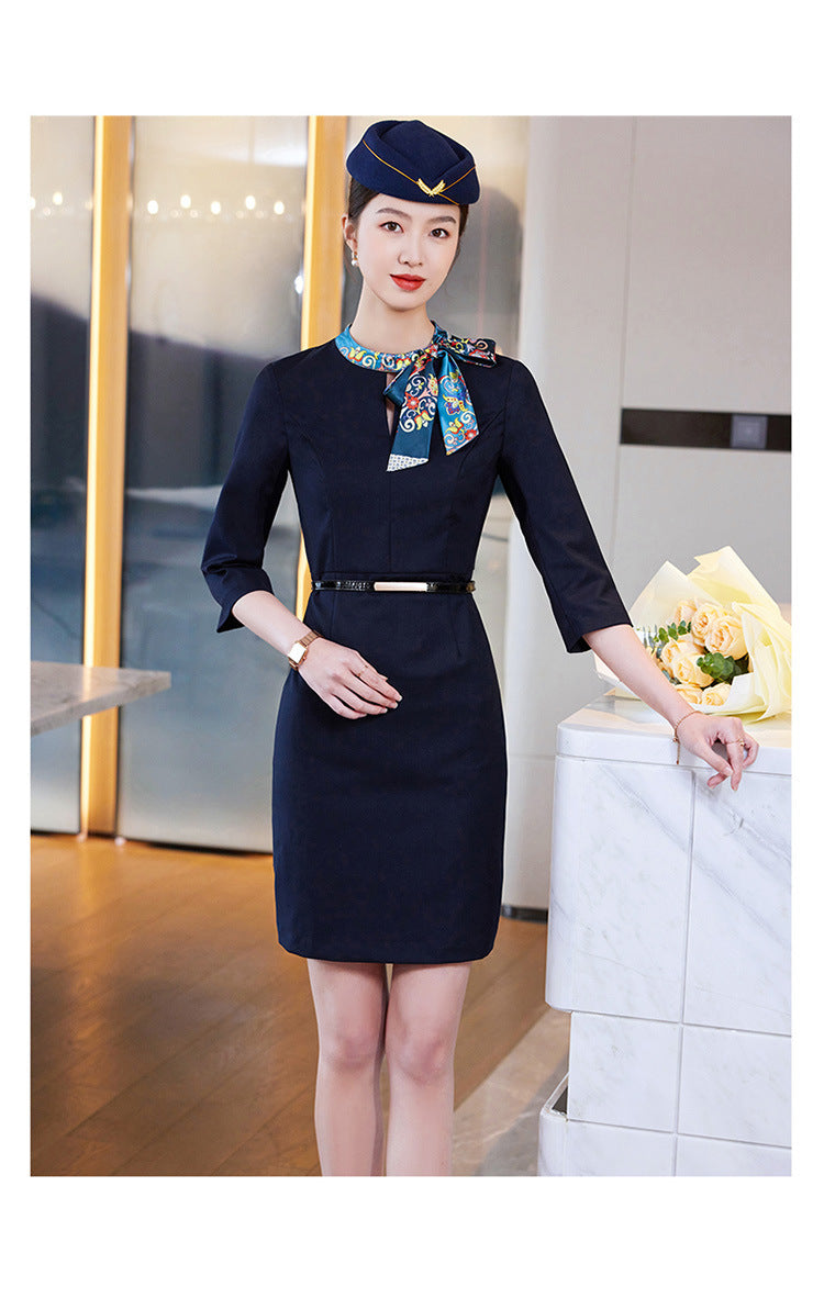 2023 Summer Fashion Temperament Stewardess Uniform Sleeve Business Wear Women's dress Hotel Jewelry Store Work Clothes
