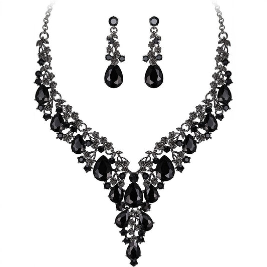 Factory Direct Sales of Cross-Border Popular Water Drop Necklace and Earrings Jewelry Sets, Wedding Dresses, Evening Wear, New Jewelry Accessories