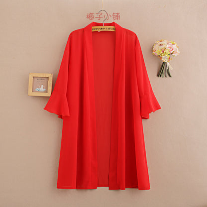 Sunscreen Cardigan Women's Spring and Summer Shawl Outer Blouse Thin Jacket with Sling Skirt Chiffon Small Waistcoat