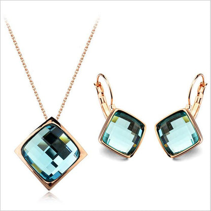 Classic Temperament Square Crystal Necklace Earrings suit European and American Retro Fashion Jewelry Cross-border E-commerce Supply