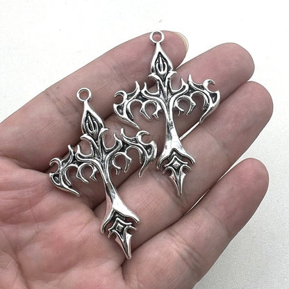 DIY Zinc Alloy Jewelry Accessories Flame Cross Pendant Stylish Punk Necklace Keychain Pendant