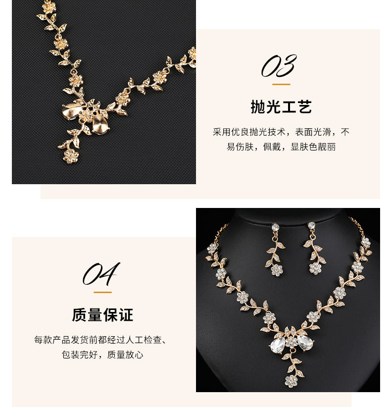 European and American Jewelry Necklaces and Earrings Set High-End Three-Piece Set Bridal Wedding Accessories New Foreign Trade Cross-Border Supply