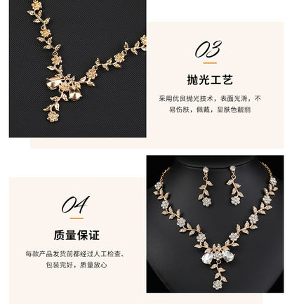 European and American Jewelry Necklaces and Earrings Set High-End Three-Piece Set Bridal Wedding Accessories New Foreign Trade Cross-Border Supply
