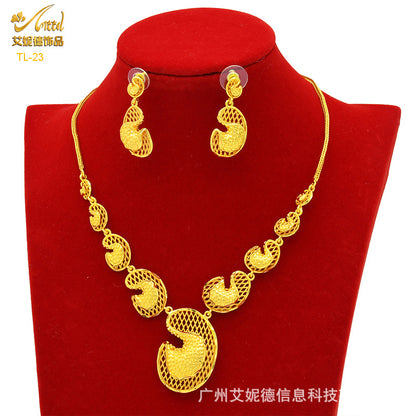 Imitation gold flower necklace earrings suit Dubai India Nigeria brass gold plated women wedding jewelry lot