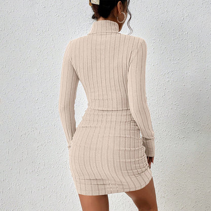 Ab480 Quality Model 2024 Spring Style Elegant Women's Polyester Long-Sleeve Round-Neck Bodycon Dress Wholesale from Manufacturer