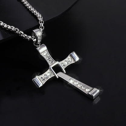 Cross-Border New Hot-Selling Fashion Personality Hip-Hop Stainless Steel Diamond Cross Pendant Necklace High-End Versatile Jewelry