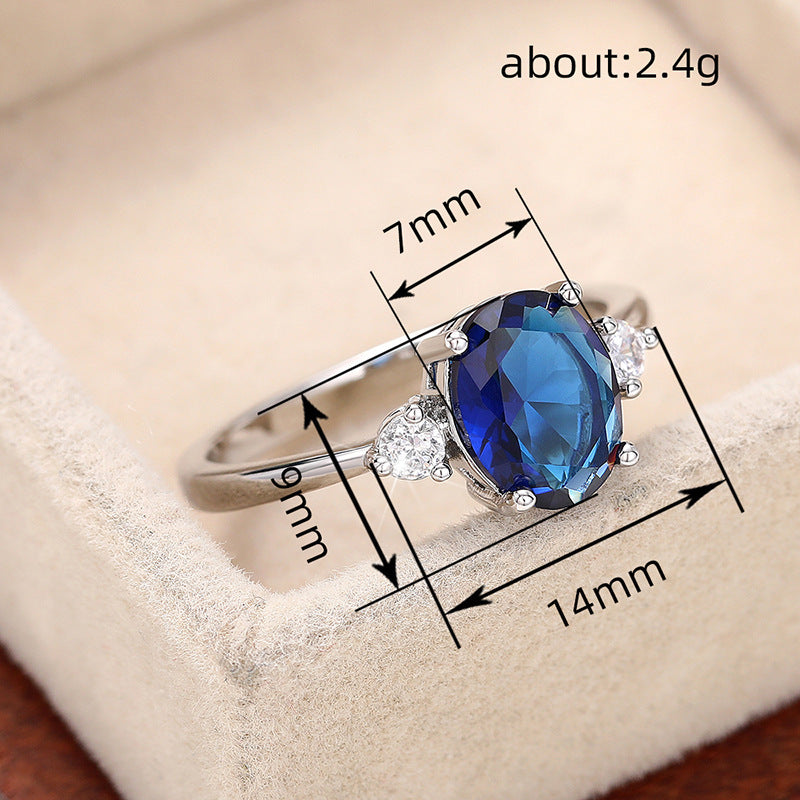 New Japanese and Korean Style Egg-Shaped Imitation Blue Gemstone Ring, Noble Temperament Hand Jewelry, Light Luxury, Versatile Fashion Jewelry for Women
