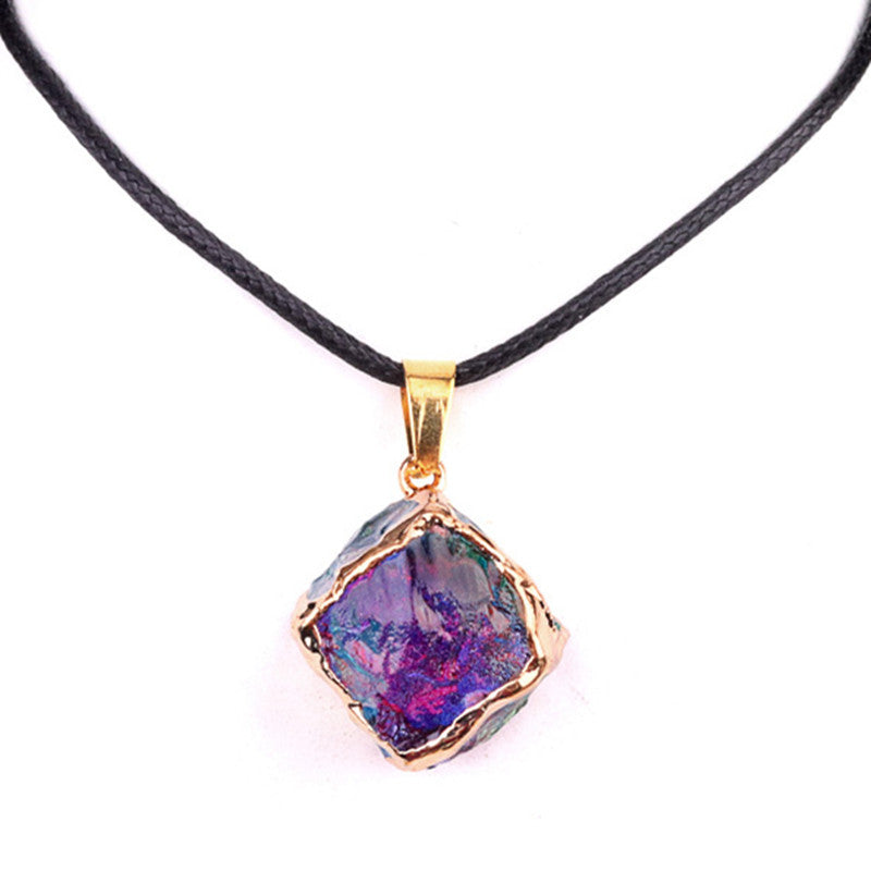 Imitation Crystal Rough Stone Square Electroplated Colorful Pendant Artificial Crystal Sugar Cube Necklace DIY Jewelry Pendant