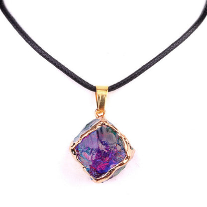Imitation Crystal Rough Stone Square Electroplated Colorful Pendant Artificial Crystal Sugar Cube Necklace DIY Jewelry Pendant