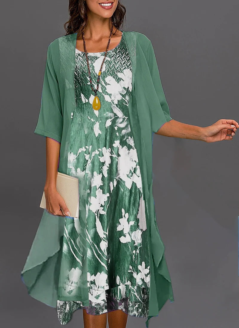 2023 European and American Hot Selling Independent Site Amazon Wish Spring & Fall Fashionable and Elegant Chiffon Dress Two-Piece Set