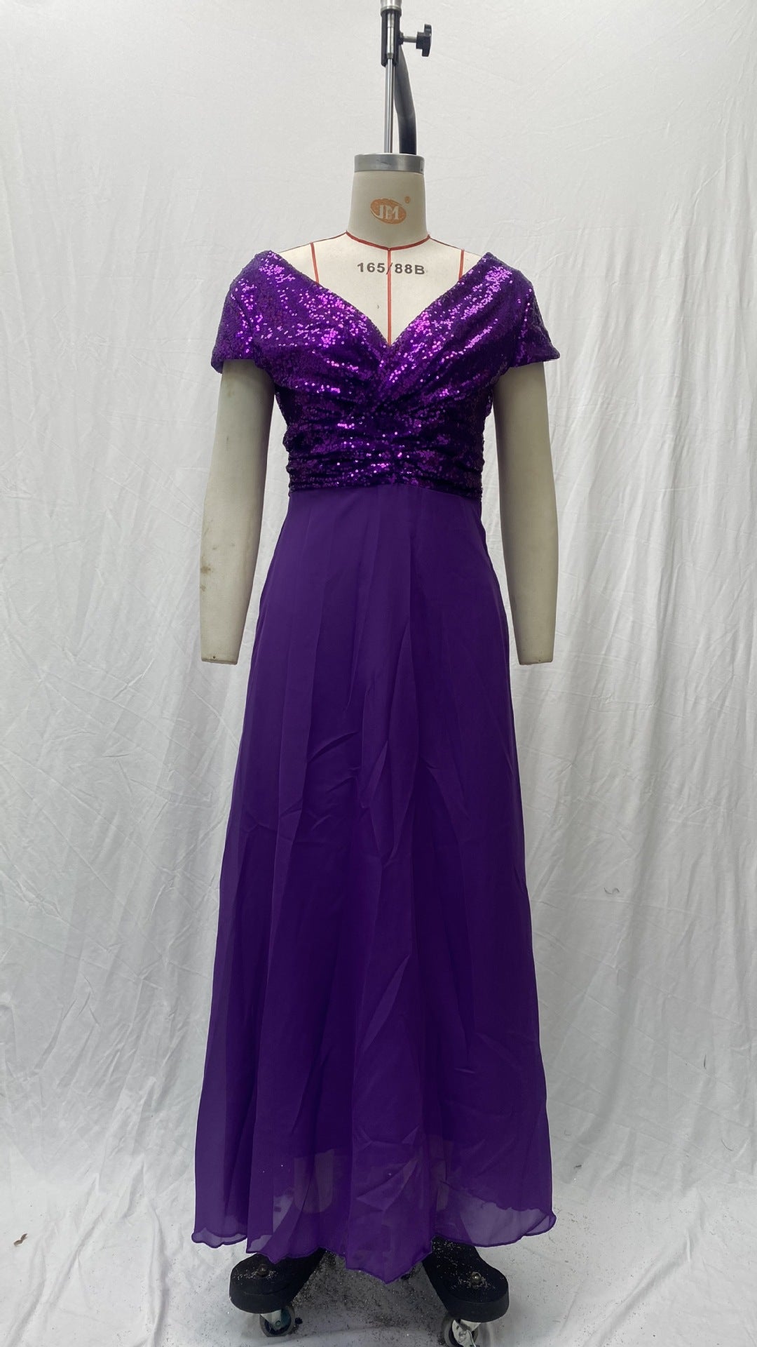 2025 Cross-Border New Spring and Summer European and American Clothing Sleeveless Dress V Neck Sequined Elegant Chiffon Splicing Evening Dress