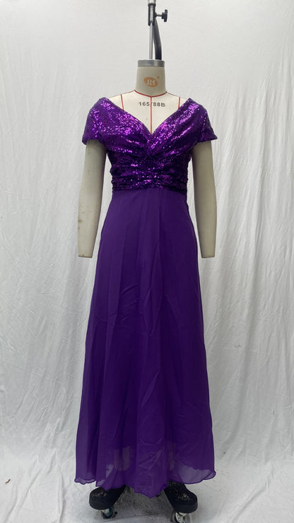 2025 Cross-Border New Spring and Summer European and American Clothing Sleeveless Dress V Neck Sequined Elegant Chiffon Splicing Evening Dress