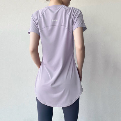 Yoga Clothing Short-sleeved Summer New Mid-length Hip Covering Slimming Quick-drying Top Breathable Fitness Sports T-shirt Women's Thin