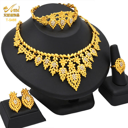 Cross-border hot selling four-piece Indian Dubai gold jewelry necklace bracelet ring earrings bridal wedding big jewelry