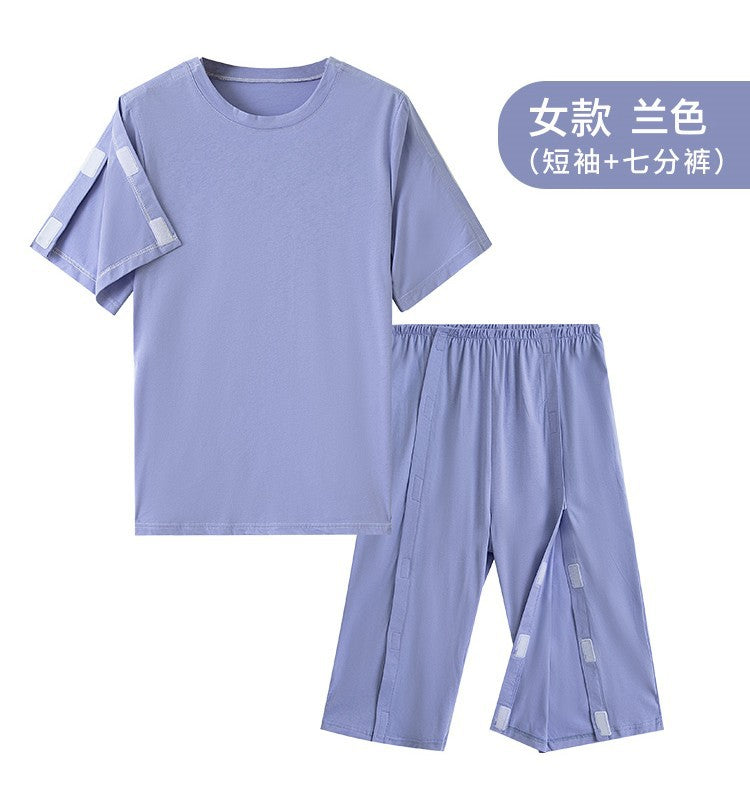 Summer patient care clothing easy to put on and take off hospital gown short sleeve cotton middle-aged and elderly medical clothing fracture clothing wholesale