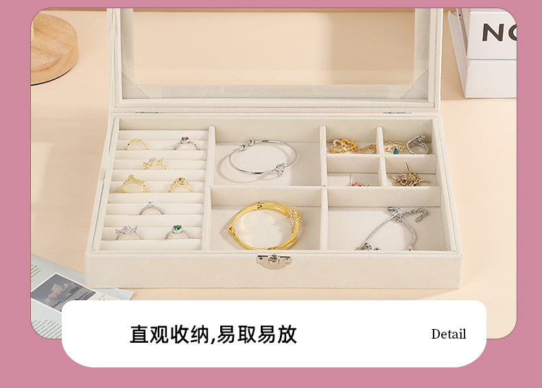 New Jewelry Box Large Capacity Flannel Jewelry Box Ring Necklace Earrings Storage Box Advanced Portable Dust-proof Box