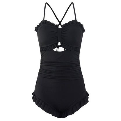 Swimsuit Women's One-Piece Sexy 2025 New Korean Ins Swimsuit Conservative Belly-Covering Slimming Look Small Breasts Fairy Gathered Summer