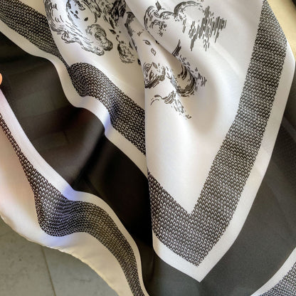 New Faux Silk Scarf for Women 110cm Square Scarf Versatile Printed Decorative Sun Protection Shawl Summer Bandana Wrap
