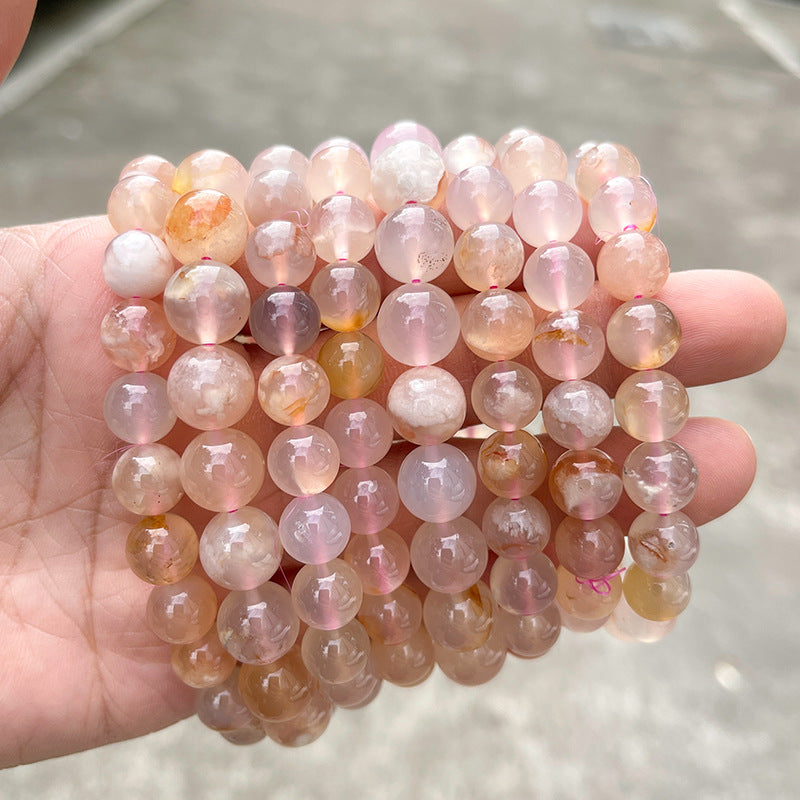Jingdong Jewelry 3A Natural Cherry Blossom Agate Bracelet Fashion Sweet Wind Girl Single Circle Round Bead Bracelet Wholesale