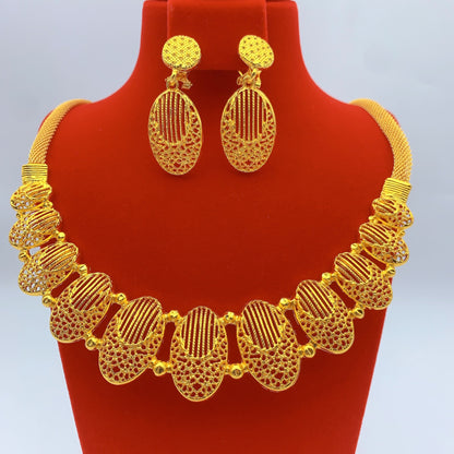 Imitation gold flower necklace earrings suit Dubai India Nigeria brass gold plated women wedding jewelry lot
