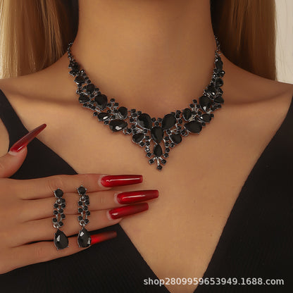 Cross-Border Amazon Jewelry Set Bridal Crystal Accessories Necklace Earrings Two-Piece Set Wedding Dress Women's