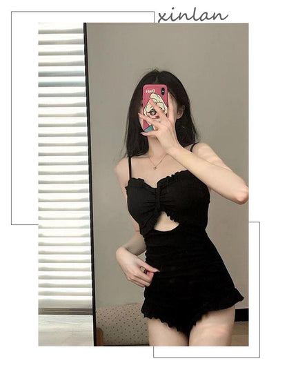 Swimsuit Women's One-Piece Sexy 2025 New Korean Ins Swimsuit Conservative Belly-Covering Slimming Look Small Breasts Fairy Gathered Summer