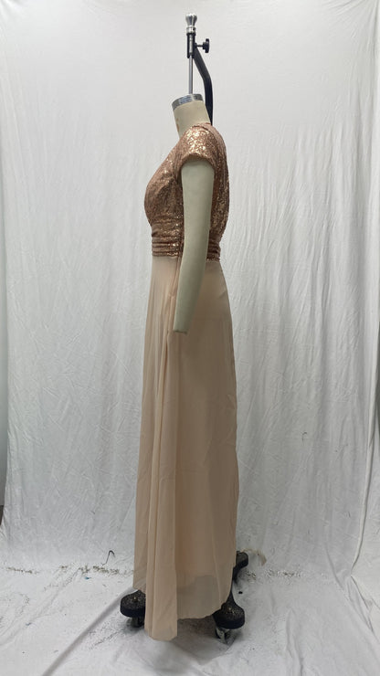 2025 Cross-Border New Spring and Summer European and American Clothing Sleeveless Dress V Neck Sequined Elegant Chiffon Splicing Evening Dress