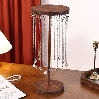 Walnut Color Creative Round Hook Necklace Display Stand Sweater Chain Jewelry Stand Stall Live Broadcast Jewelry Stand Solid Wood