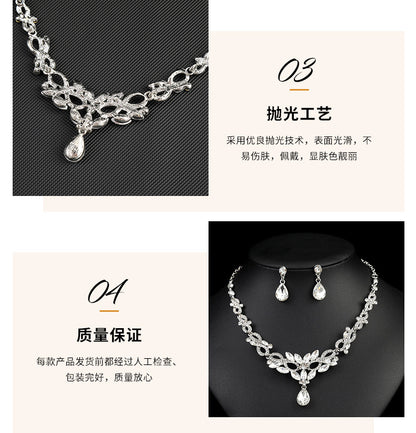 High-grade Crystal Diamond-encrusted Wedding Dress Banquet Dress Jewelry suit Matching European and American Hot-selling Cross-border Jewelry Bridal Necklace