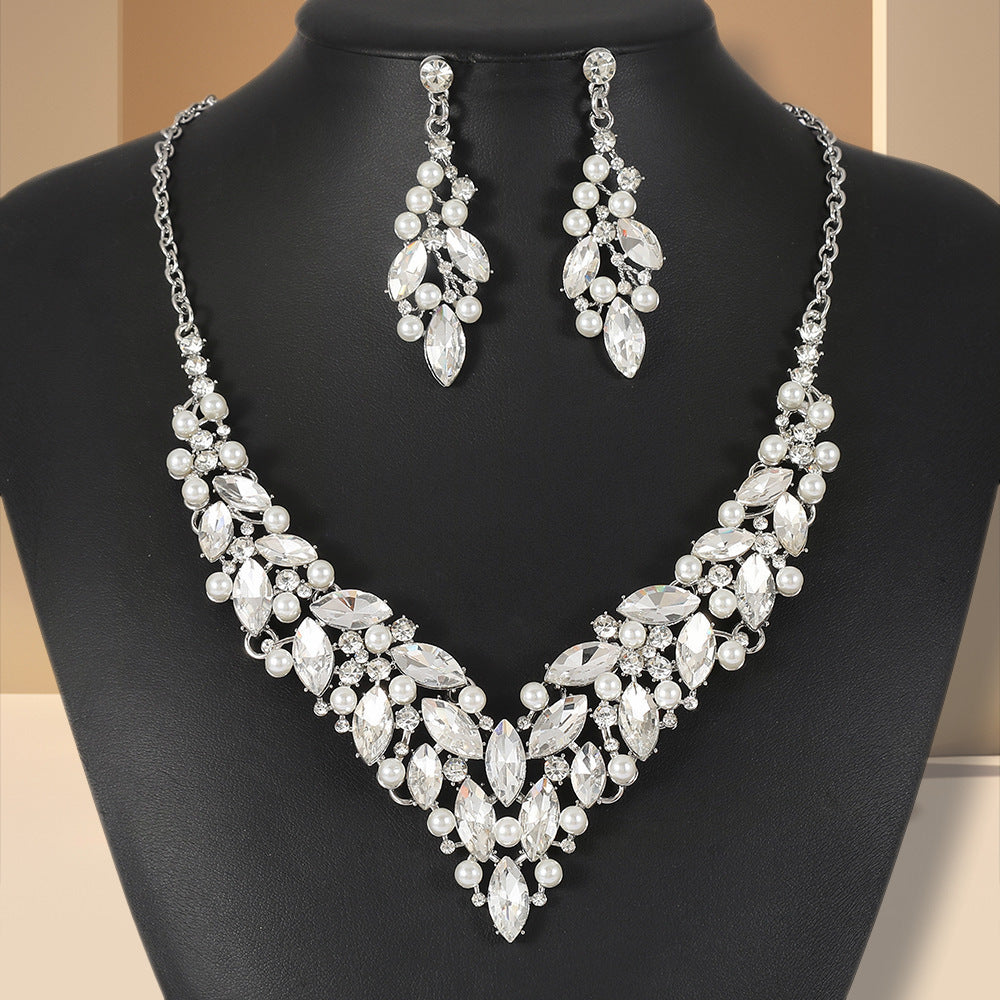 European and American Cross-Border Necklace, Earrings, Jewelry Set, Bridal Banquet Dress Accessories, Fashionable Women's Jewelry, Light Luxury Style