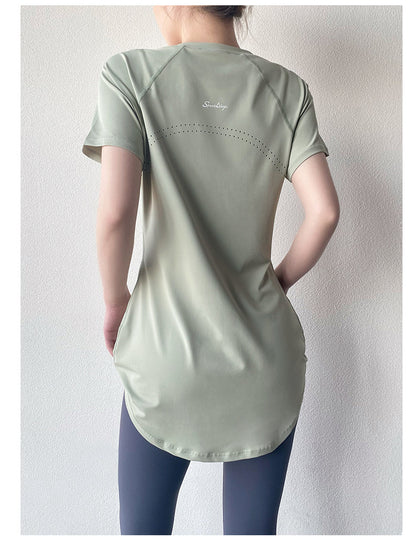 Yoga Clothing Short-sleeved Summer New Mid-length Hip Covering Slimming Quick-drying Top Breathable Fitness Sports T-shirt Women's Thin