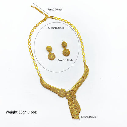 Imitation gold flower necklace earrings suit Dubai India Nigeria brass gold plated women wedding jewelry lot