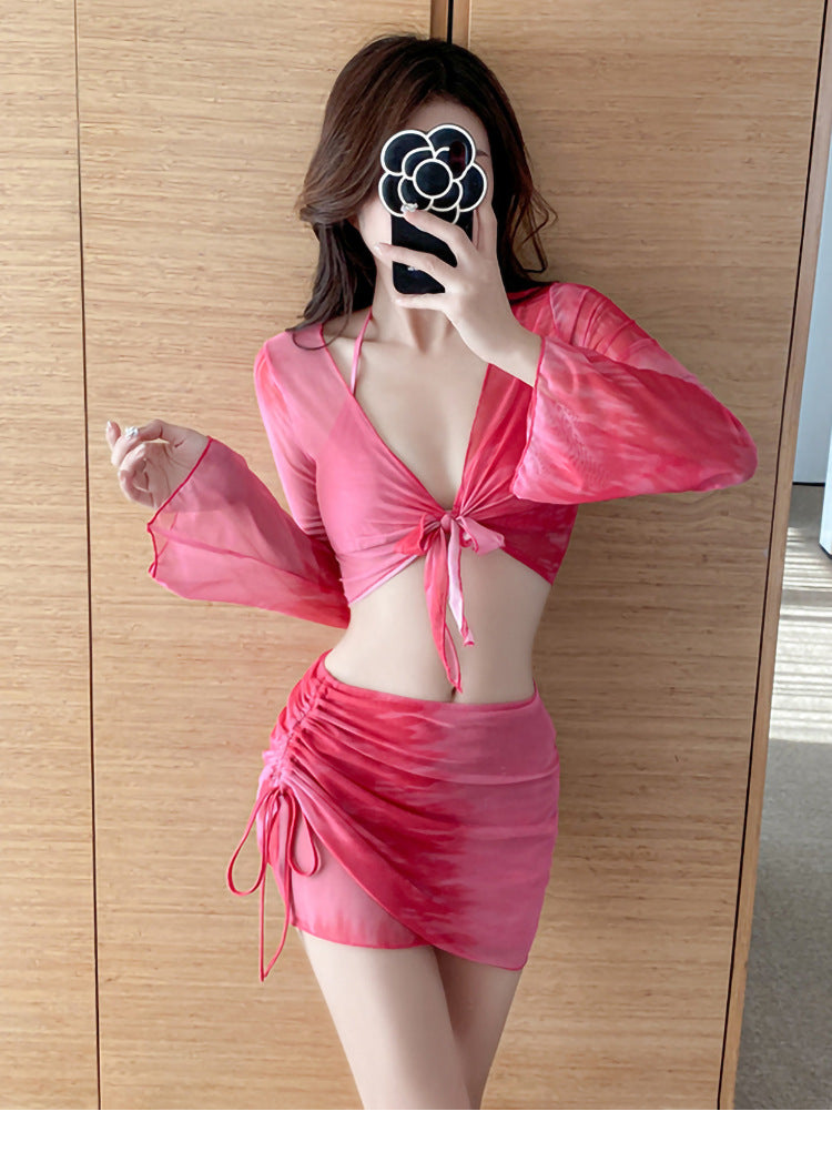 Swimsuit Women's Bikini Four-Piece Split Slimming Look Small Breasts 2025 New Long-Sleeved Hot Spring Girl Swimsuit High-End